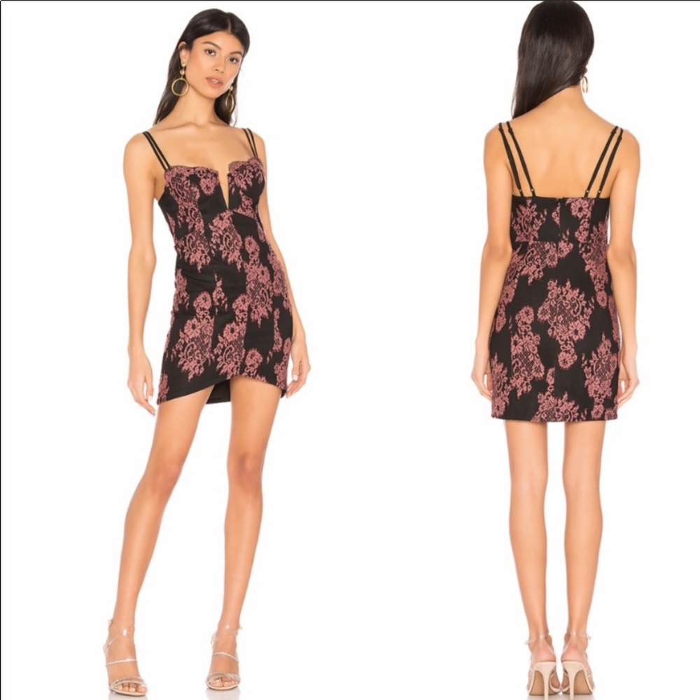 NBD Revolve Cahuenga Mini Lace Black Pink Dress NWT Size S